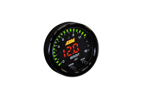 AEM X-Series Pressure Gauge 0-15psi Black Bezel & Black Boost/Fuel Faceplate