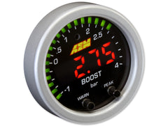 AEM X-Series Boost Pressure Gauge -30-60psi / -1-4bar  Accessory Kit Silver Bezel & White Faceplate