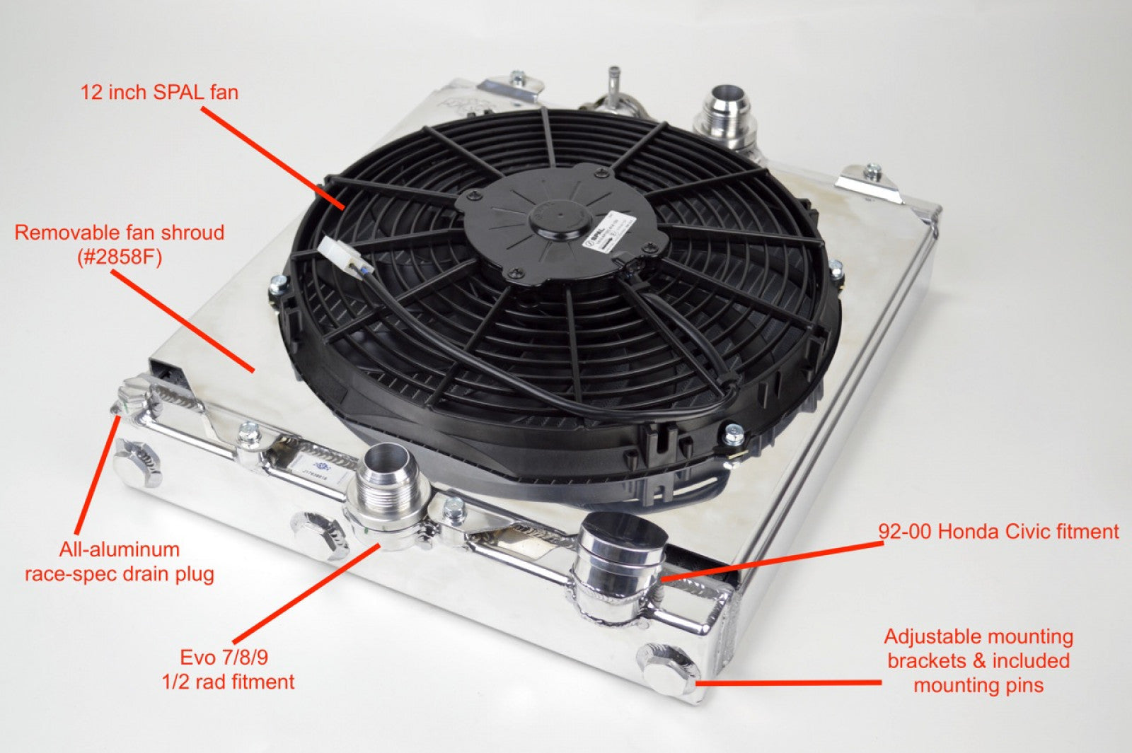 CSF 03-07 Evo 7-9 4G63 / 92-00 Civic Half-Size Radiator w/ Shroud & 12″ SPAL Fan