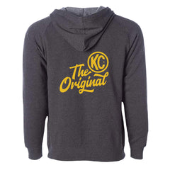 KC HiLiTES 70308 KC Hoodie Zip-Up Racer Logo Front Original Logo Back Heather Gray Medium